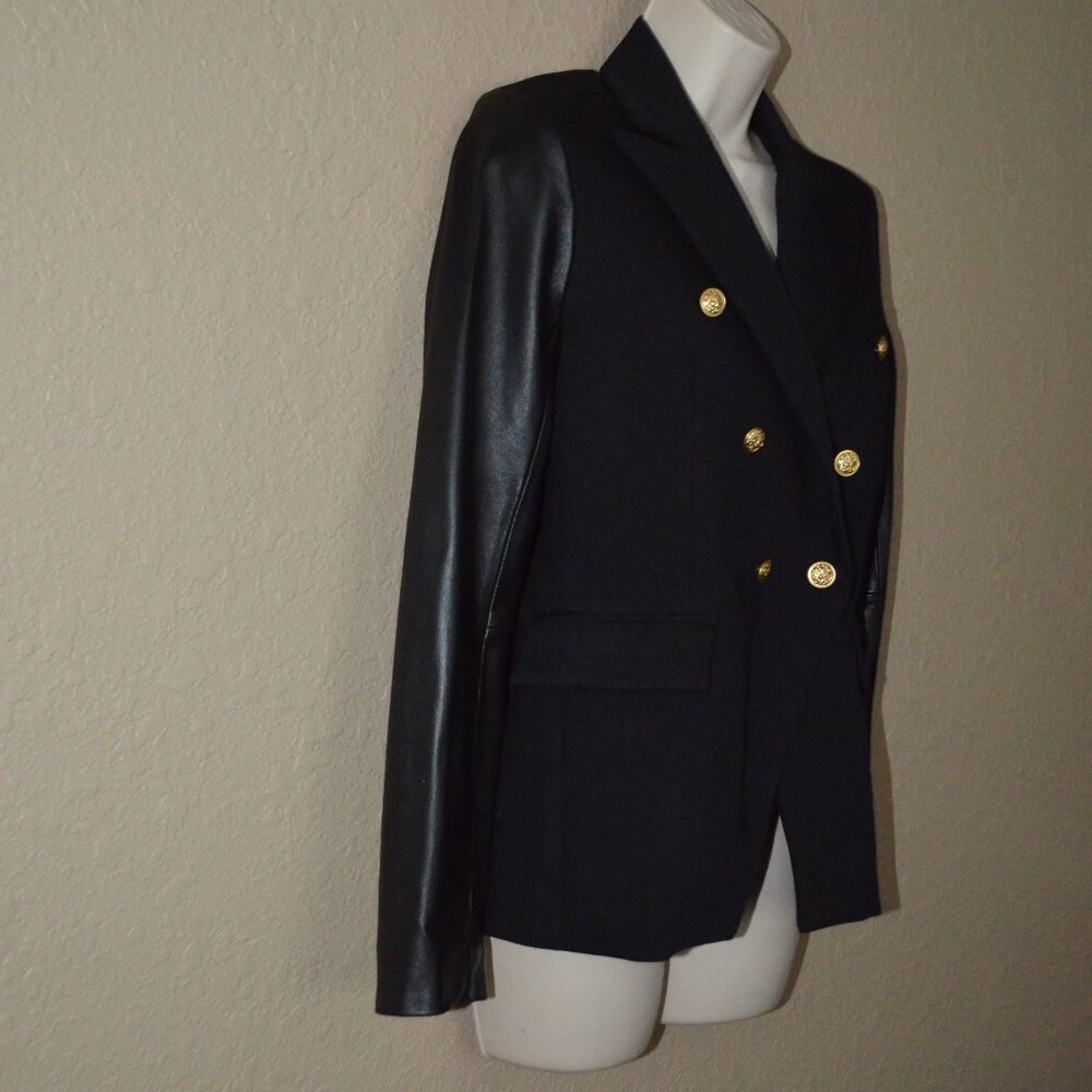 NWOT $447 Sz XS Generation Love Enzo Black Leather Sleeve Blazer - Picture 4 of 7